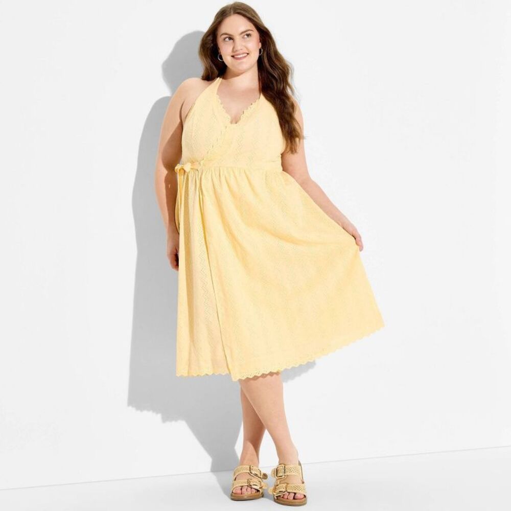 Women's Eyelet Midi Wrap Dress - Wild Fable Light Yellow 4X